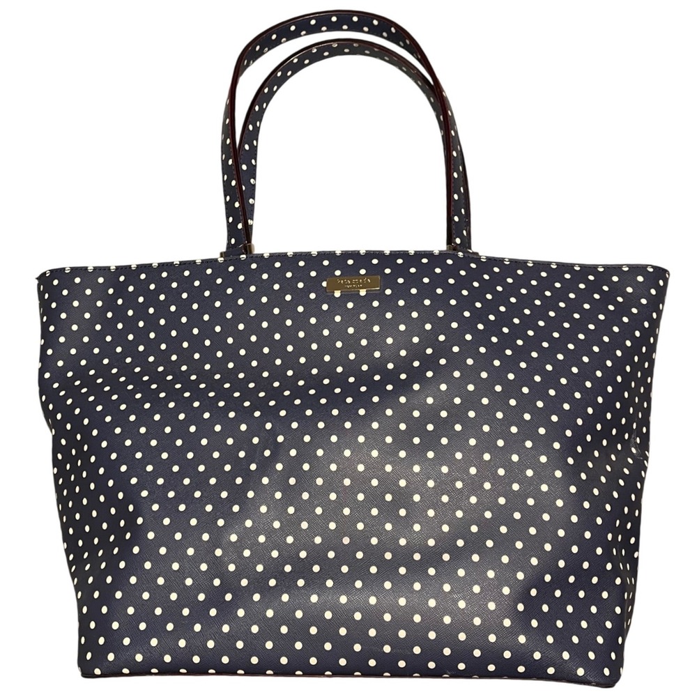 Kate Spade New York Navy Cream Polka Dot Grant Street‎ Jules Large Tote Bag